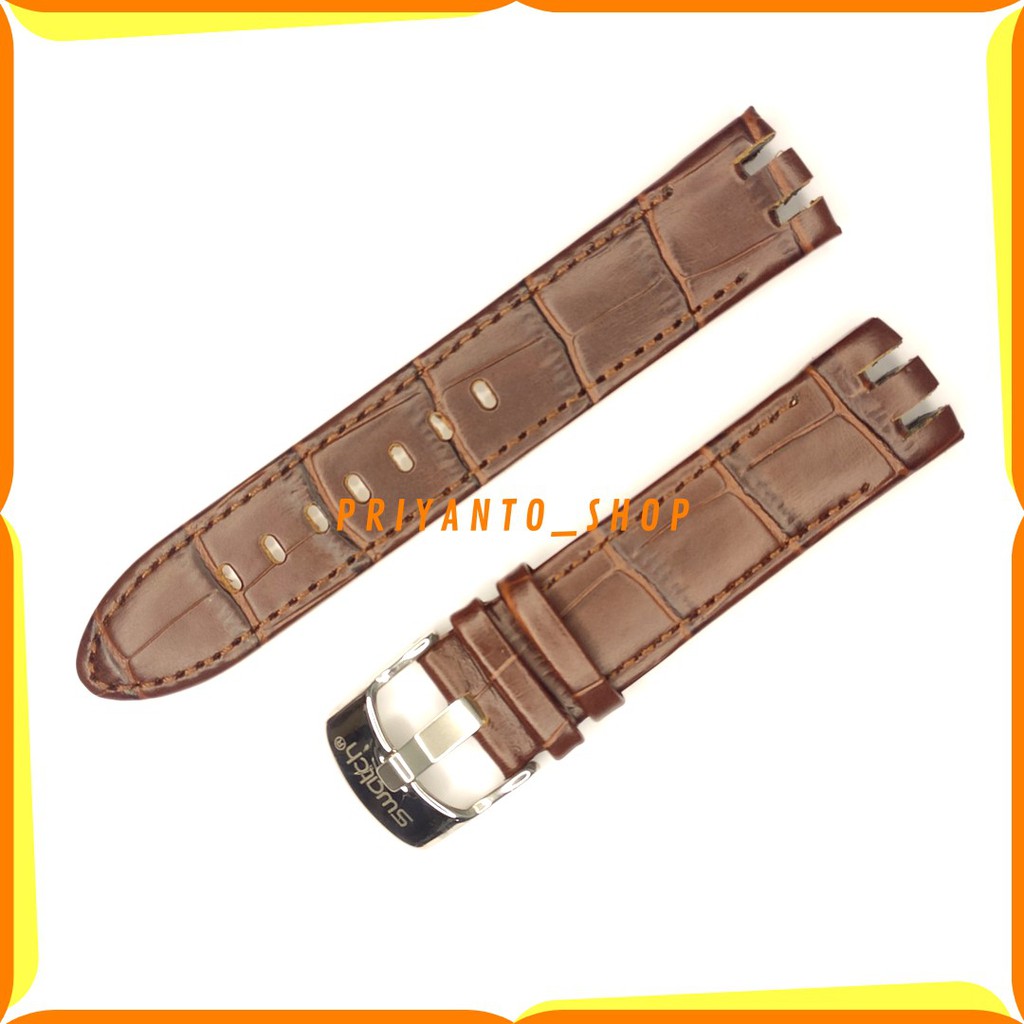 New 21mm Genuine leather watch band for swatch Tali jam YRS402 412 Drak Browon