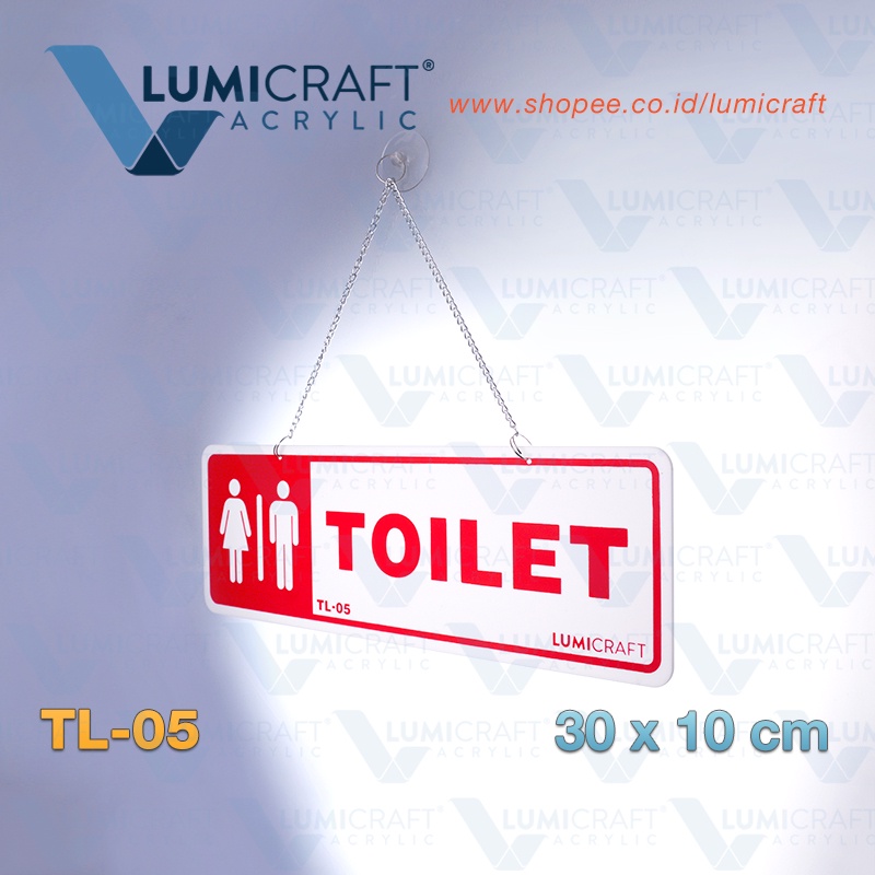 Sign TOILET Akrilik Gantung / Hanging Toilet WC Sign Acrylic 30 x 10 cm | Lumicraft TL-05