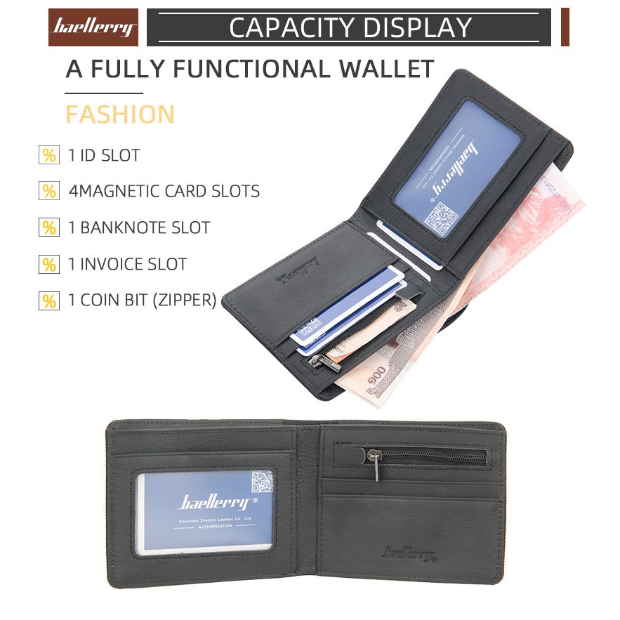 BAELLERRY D1870 Dompet Pria Bahan Kulit PU Leather Premium WATCHKITE WKOS