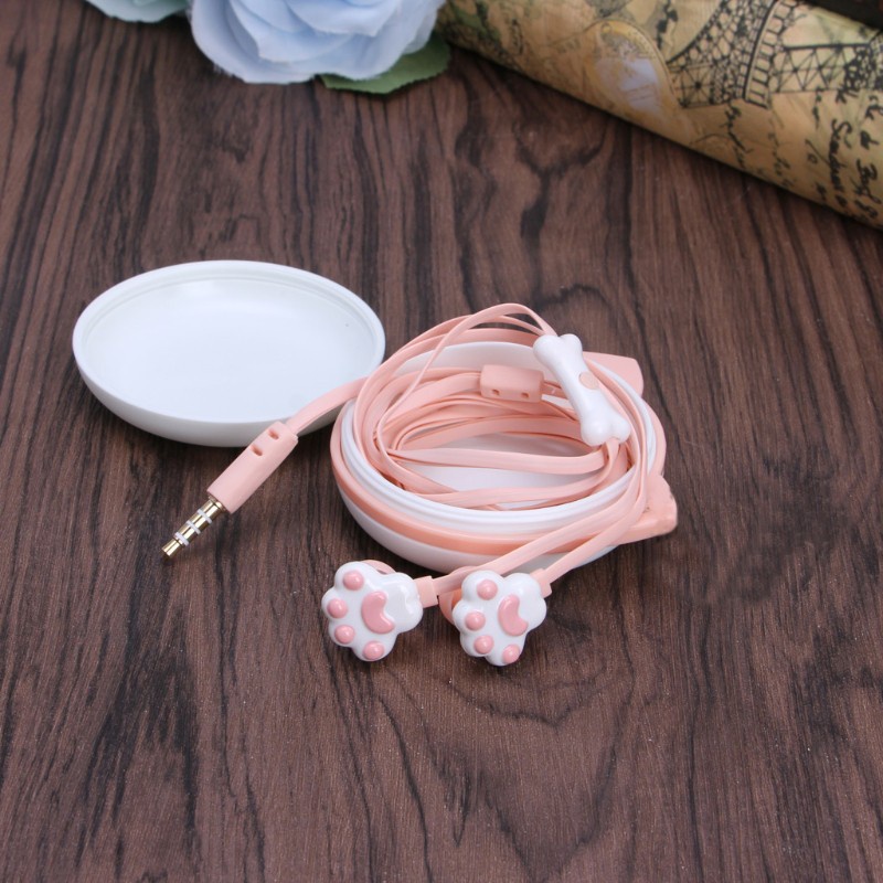 Cre Case Earphone In-Ear Stereo 3.5mm Desain Kucing Lucu Dengan Mic Untuk Anak Perempuan