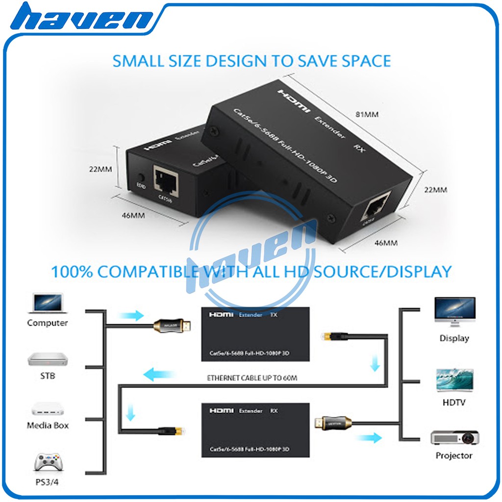 HDMI Extender 60M Over Kabel LAN RJ45 UTP Cat5e/6