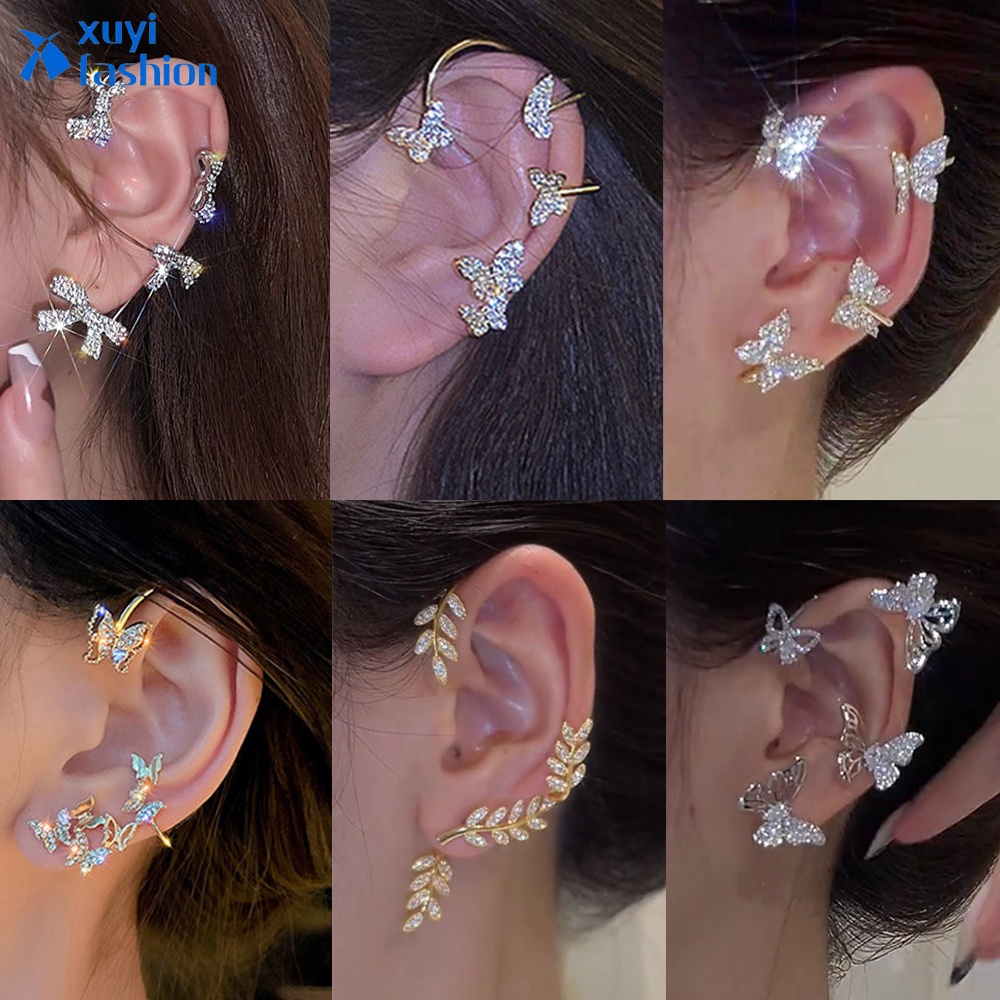 Fashion Shining Butterfly Bowknot Clip Earrings Elegant New Trend Crystal Ear Clip Women Jewelry Accessories