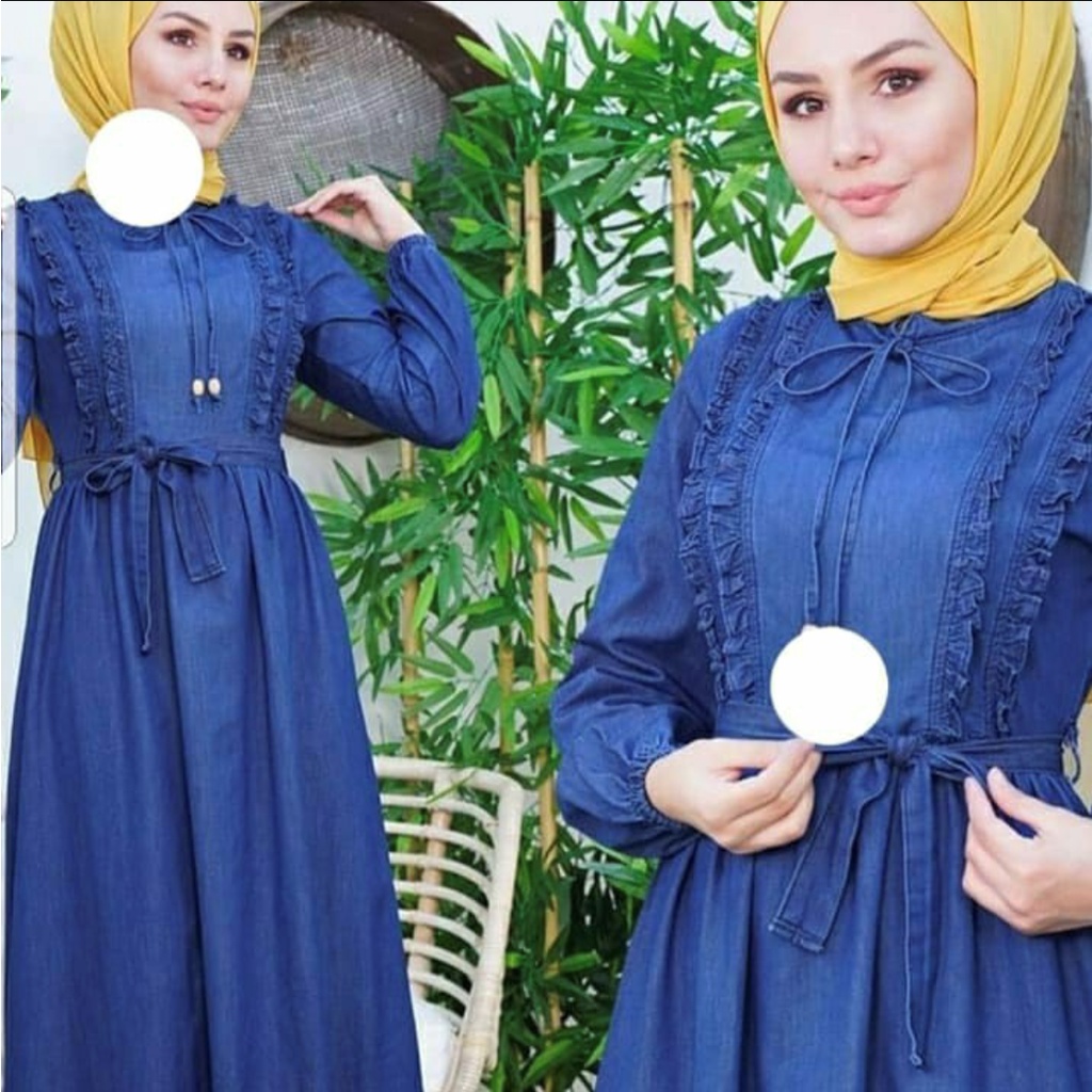 Gamis Jeans Wanita Terbaru 2022 Hanun Dress- Gamis Terbaru 2021 Baju Lebaran Terbaru Jumbo Import Mu