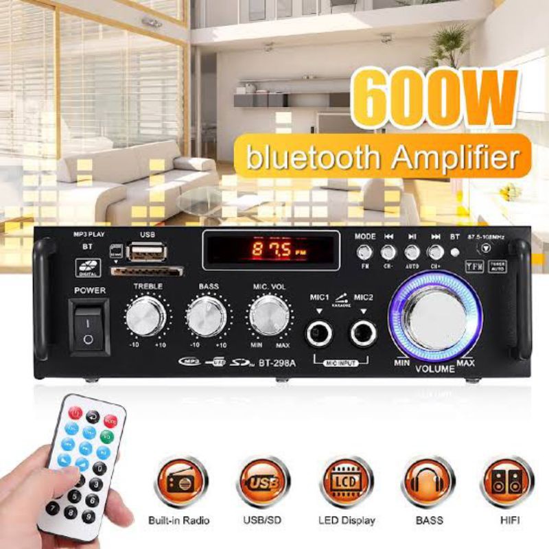 Audio Amplifier Bluetooth EQ Karaoke Home Theater FM Radio 600W