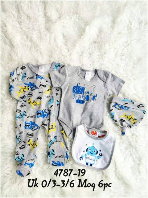 sleepsuit baju bayi 4in1/ jumper bayi import topi plus slabber/ set baju bayi