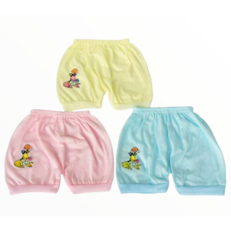 Isi 6 Celana Pendek Bayi Bordir size 0-12 bln Warna Bahan Katun PE