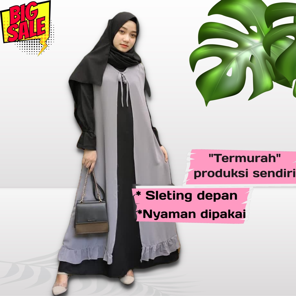 Gamis long dress dres drees abaya baju jubah syari gaun pakaian fashion korea korean style kancing d