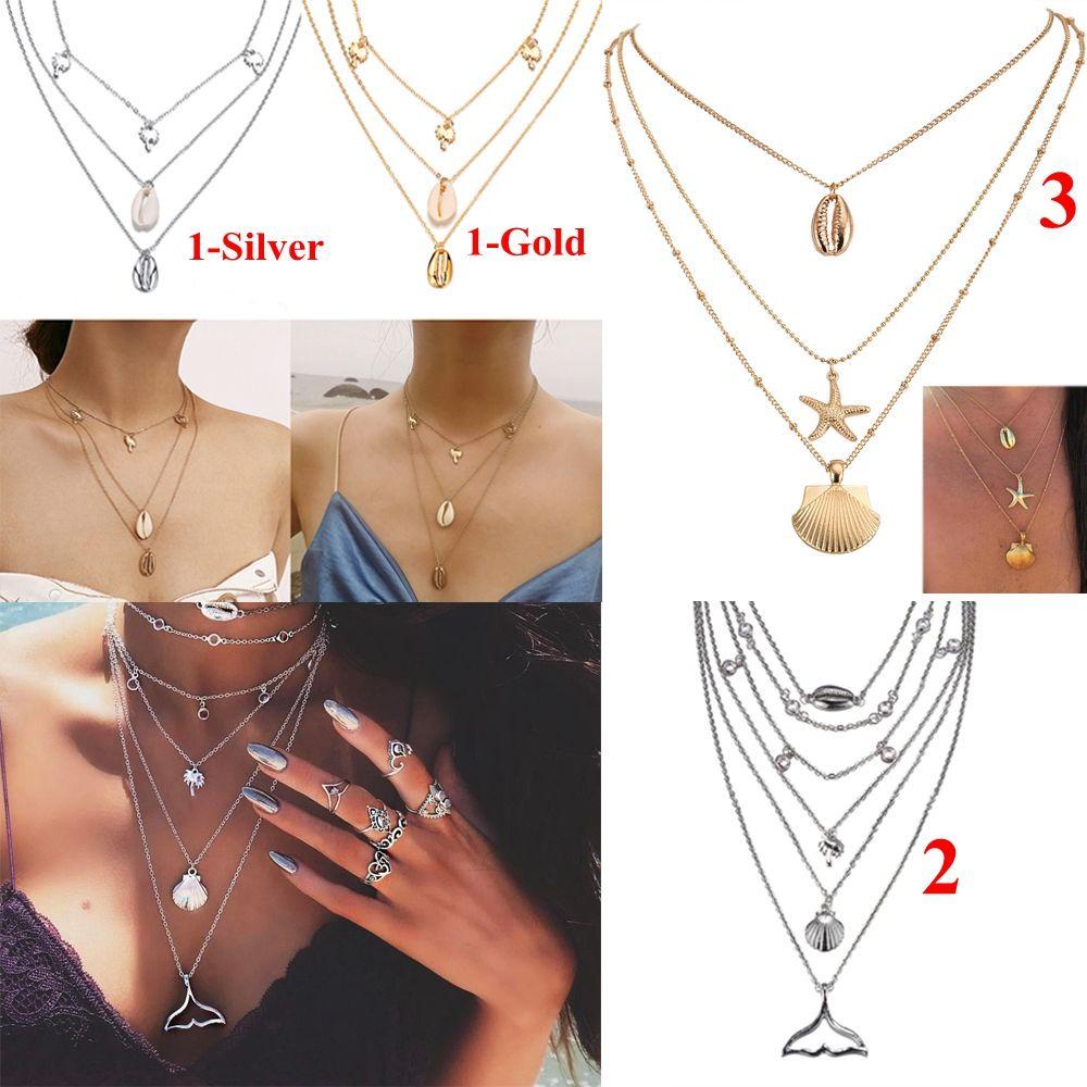 R-bunga Multilayer Shell Kalung Fashion Rantai Choker Hadiah Perhiasan Pantai