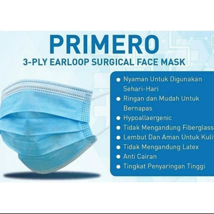 PERA510 MASKER WAJAH PRIMERO EARLOOP 3PLY SACHET ISI 5 PCS