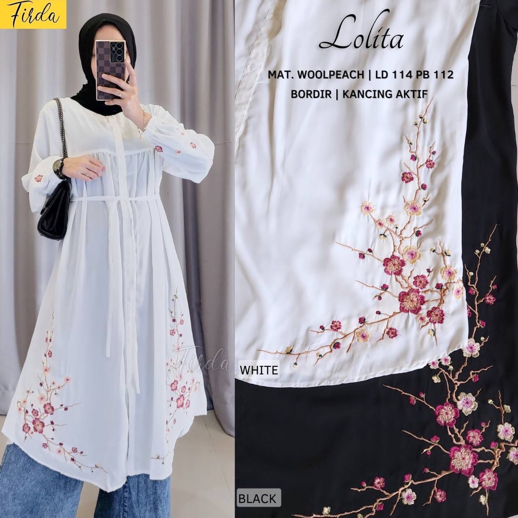 Lolita Tunik Firda Atasan Wanita Lengan Panjang Warna Putih Jumbo Bigsize LD 110 XXXL Bahan Wollpeac
