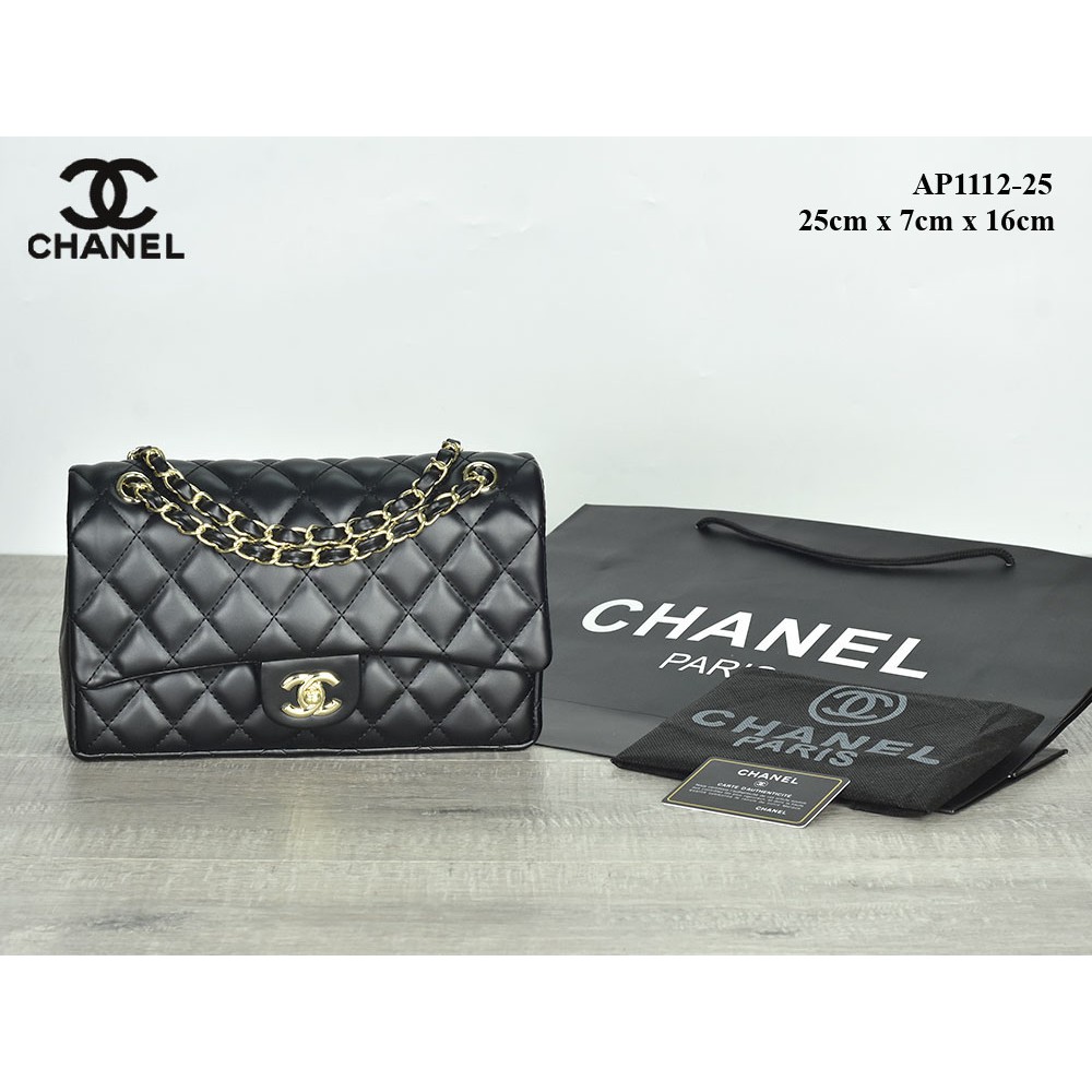 GROSIR TAS MURAH Tas Chanel Classic 25cm Medium Lambskin GHW HITAM Semprem AP1112-25