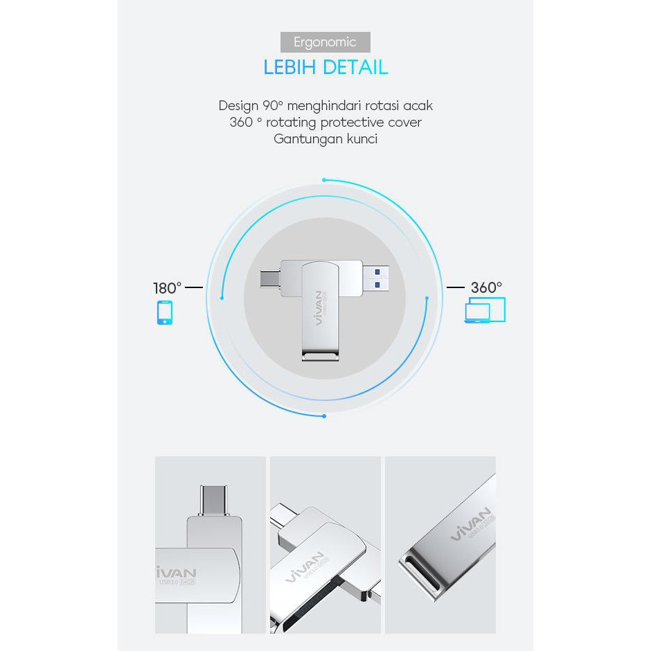 Flashdisk Vivan VOC132 Flasdisk HP 32GB Type-C Dan USB3.0 Dual Interface Silver