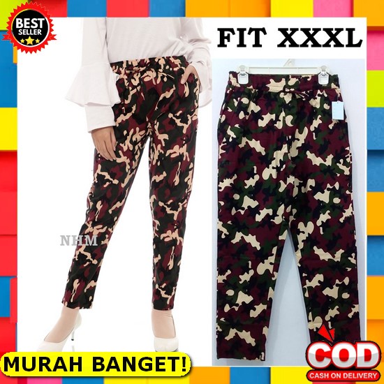 ヷ Celana Kerja Wanita Pinggang Karet Bahan Dasar Kain Wollypoly Grasel Kulot Linen Highwaist 772 - C