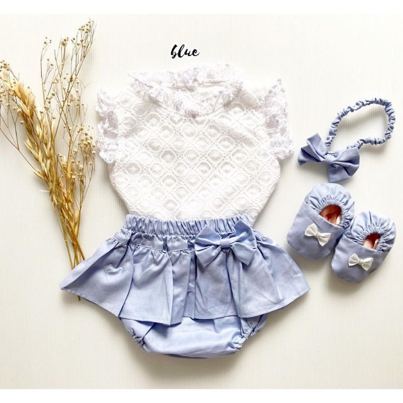 [GET 4in1] Set jumper bayi perempuan 0-12 bulan set kemeja brukat bloomers free bando sepatu BRIELLE SET