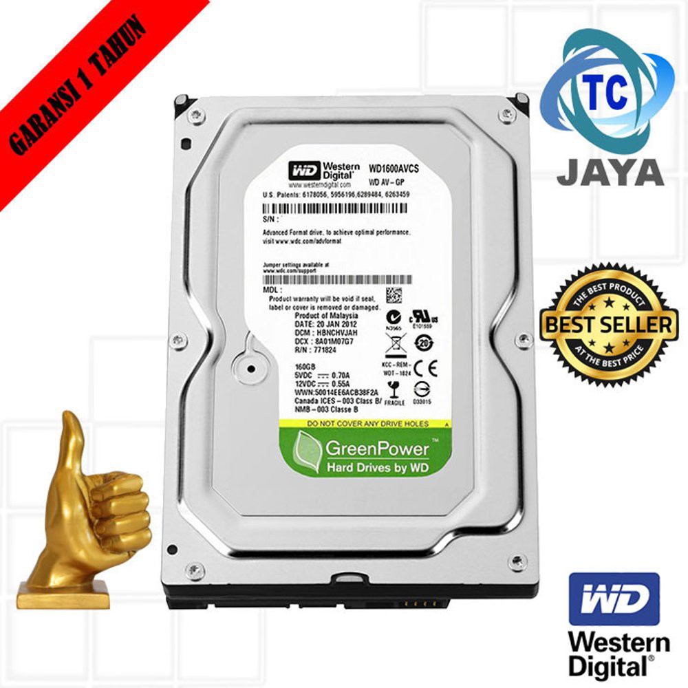 Harddisk PC 160GB Sata WD GREEN Garansi 1THN Berkualitas