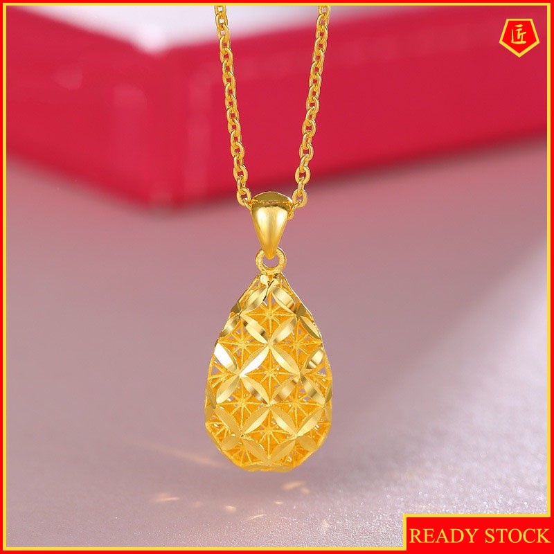 [Ready Stock]Fashion Gold-Plated Hollow Water Drop Pear-Shaped Pendant Necklace