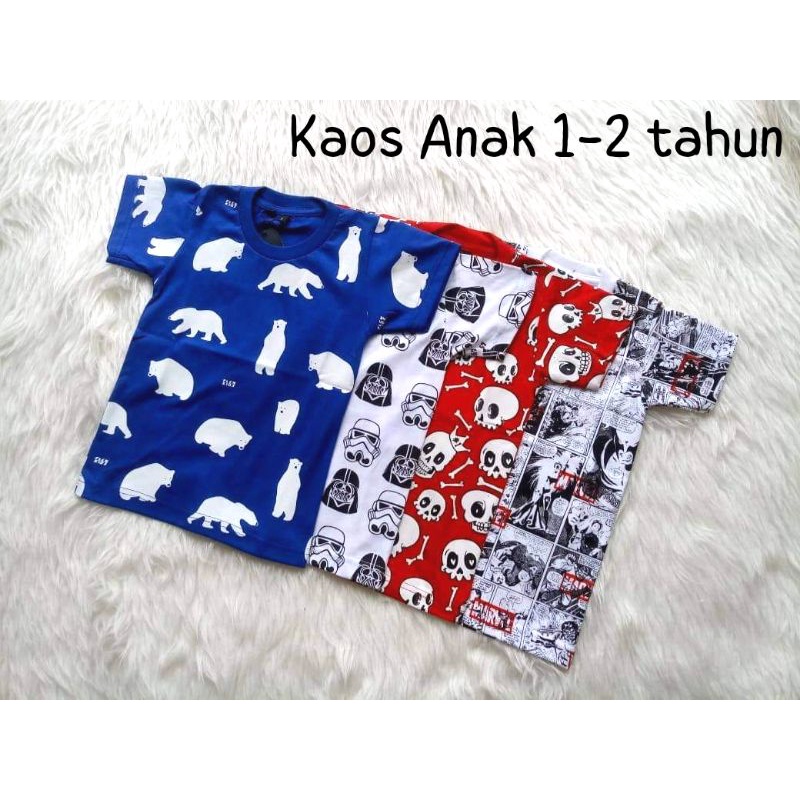 Kaos Anak Cowo 1 2 tahun Fullprint Katun Adem