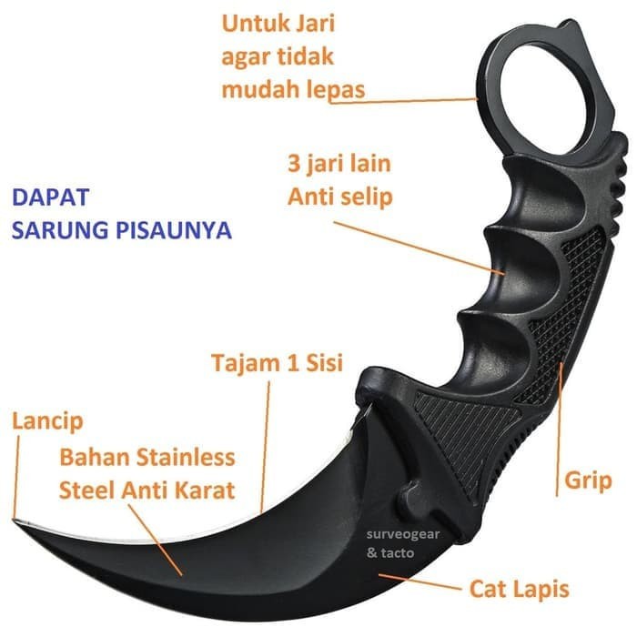 Karambit Kerambit Tactical HITAM POLOS -ED67