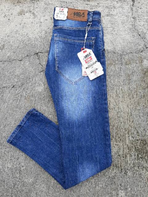 Celana jeans pria biru wisker celana panjang pria street melar