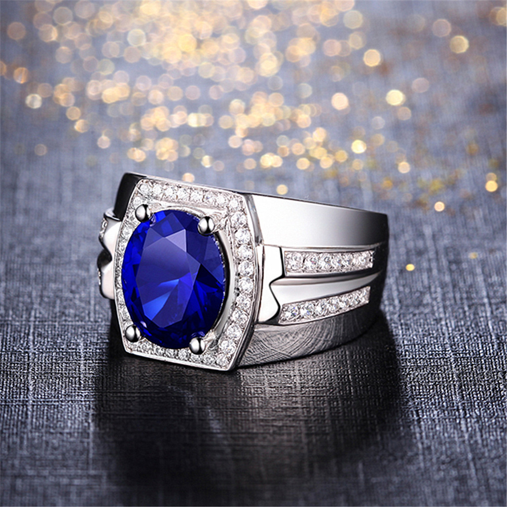 Cincin Platinum Safir Alami Berlian Kristal Biru Fashion Perak Pria Wanita Silver Rings