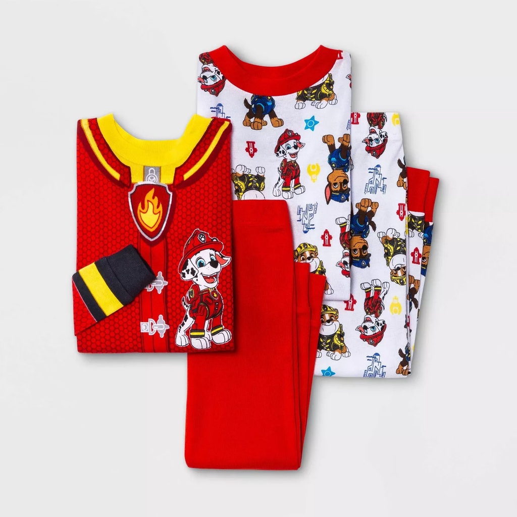 Baju Tidur Anak Laki-Laki Nickelodeon Toddler Boys' 4pc PAW Patrol Snug Fit Pj Set - Red