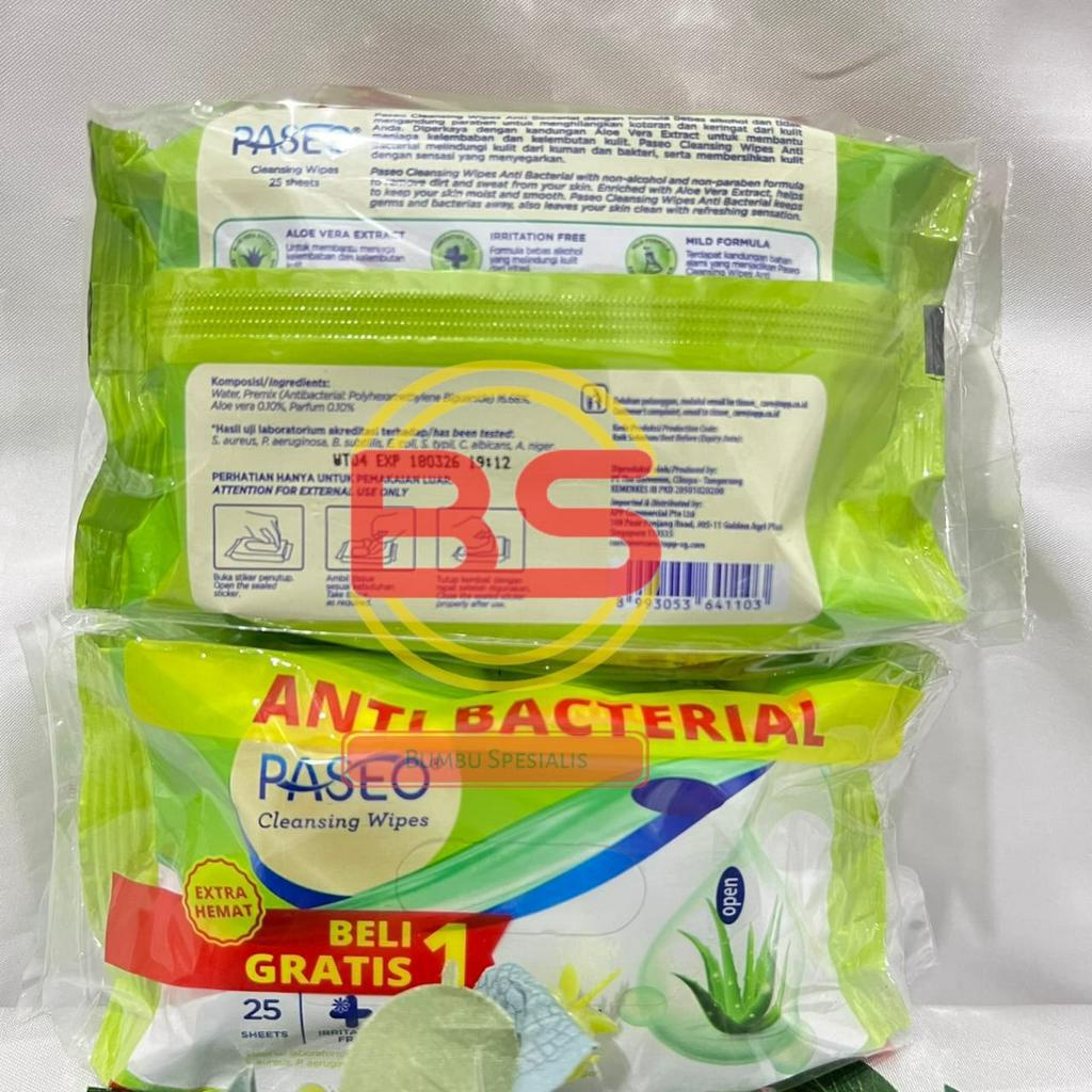 Tissue paseo cleansing wipes anti bacterial (2pacx25s) Tisue basah paseo 25 lembar