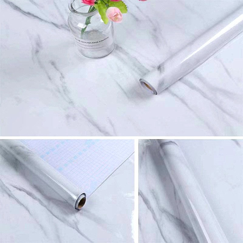 Kunataruma Wallpaper Sticker Motif Marble Marmer Meja Makan Dapur Dekorasi Dinding Lantai 3D Kulkas-Variasi #1