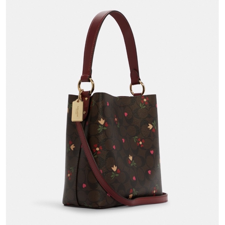 Coach Small Town Bucket Bag In Signature Canvas With Heart Petal Print (C7975)