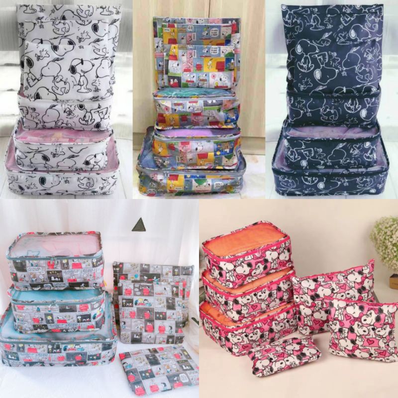 Travel Pouch 1 set isi 6 motif Donald Snoopy