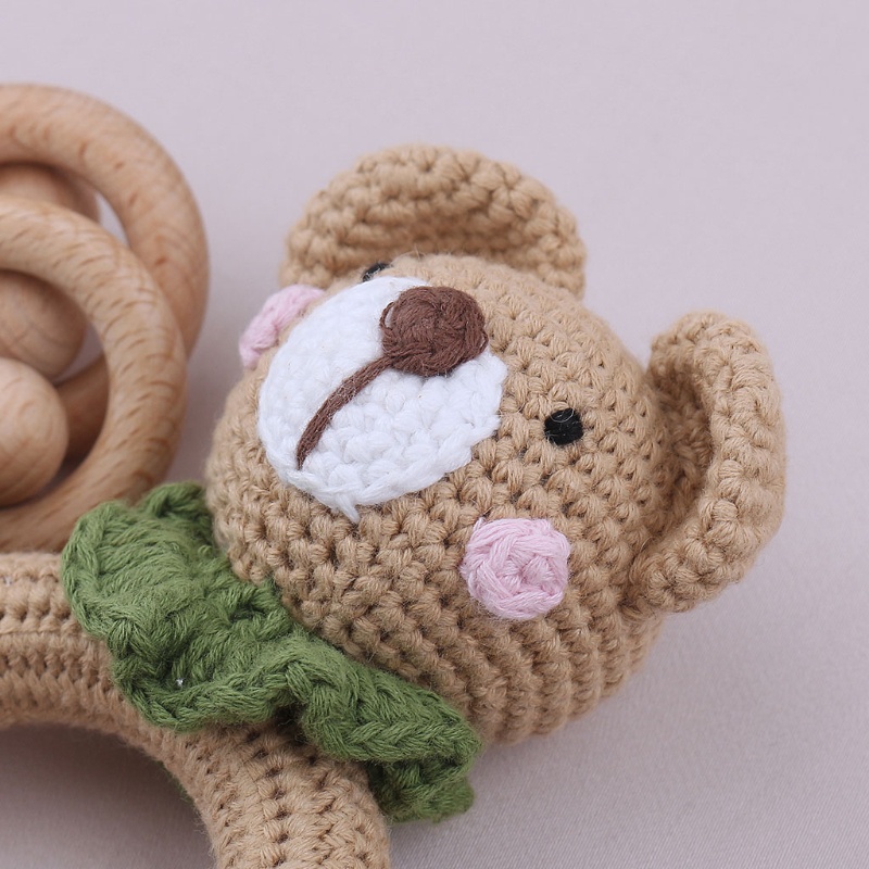 Mary Mainan Rattle Teether Bentuk Hewan Bahan Kayu Untuk Bayi