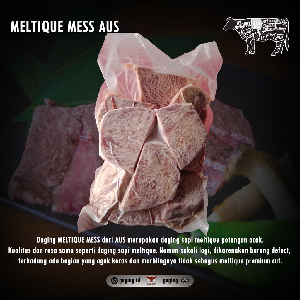 

Wagyu Meltique Mess / Daging Sapi Beef Wagyu Meltique Potongan Acak -Lampung-