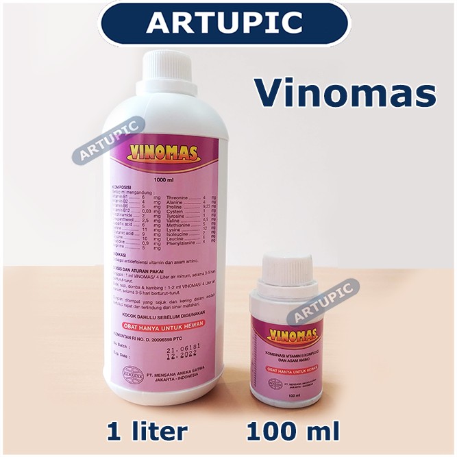 Vinomas 1 Liter B Komplek Vitamin Asam Amino Stamina Nicotinamide Ayam Unggas Domba Kambing SapiBabi