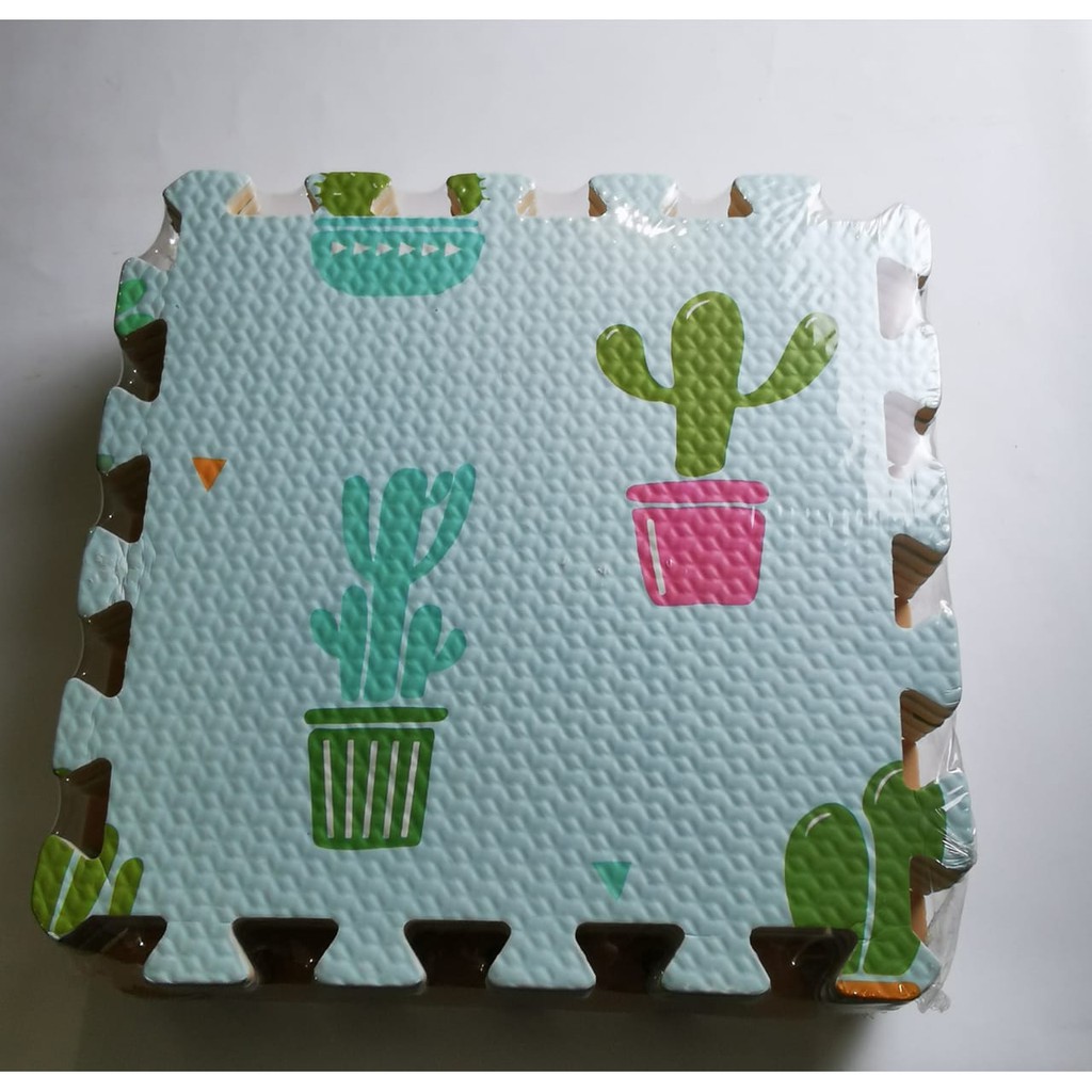 (ABS) ALAS EVAFOAM PUZZLE MOTIF BUNGA PANDA 30 X 30 X 1CM-kaktus biru