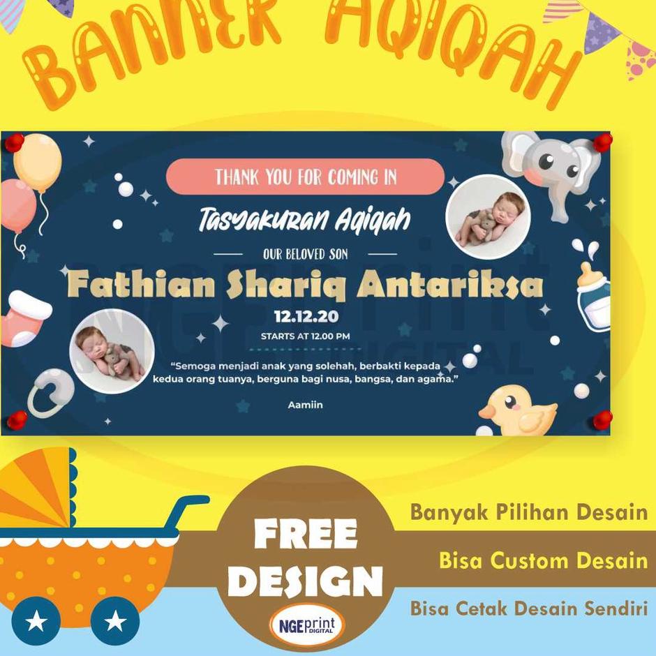 (SALE!!) Spanduk Aqiqah Free Design Bebas Custom Murah / Banner Aqiqah Custom Free Input foto Banner