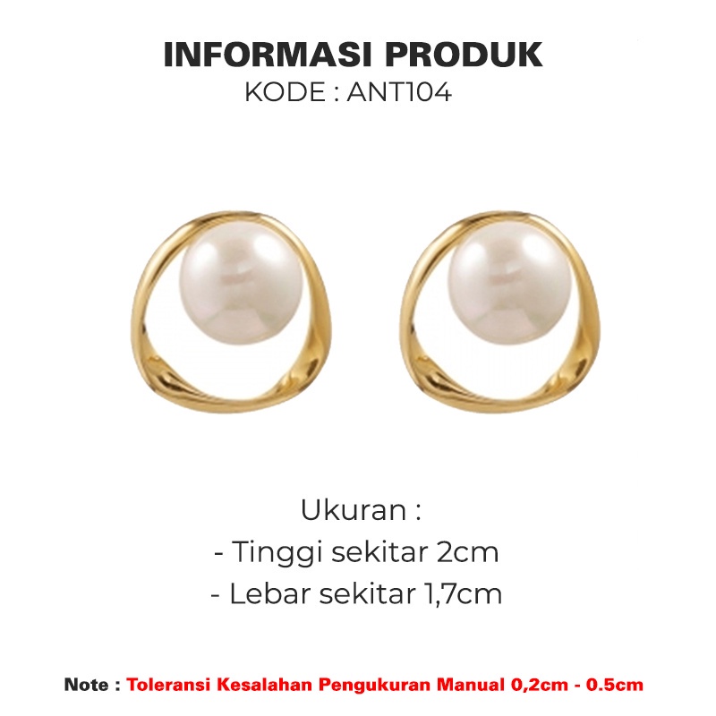 Anting Bulat Mutiara Korea Perempuan Dewasa Aksesoris Fashion Wanita Kualitas Import ANT104