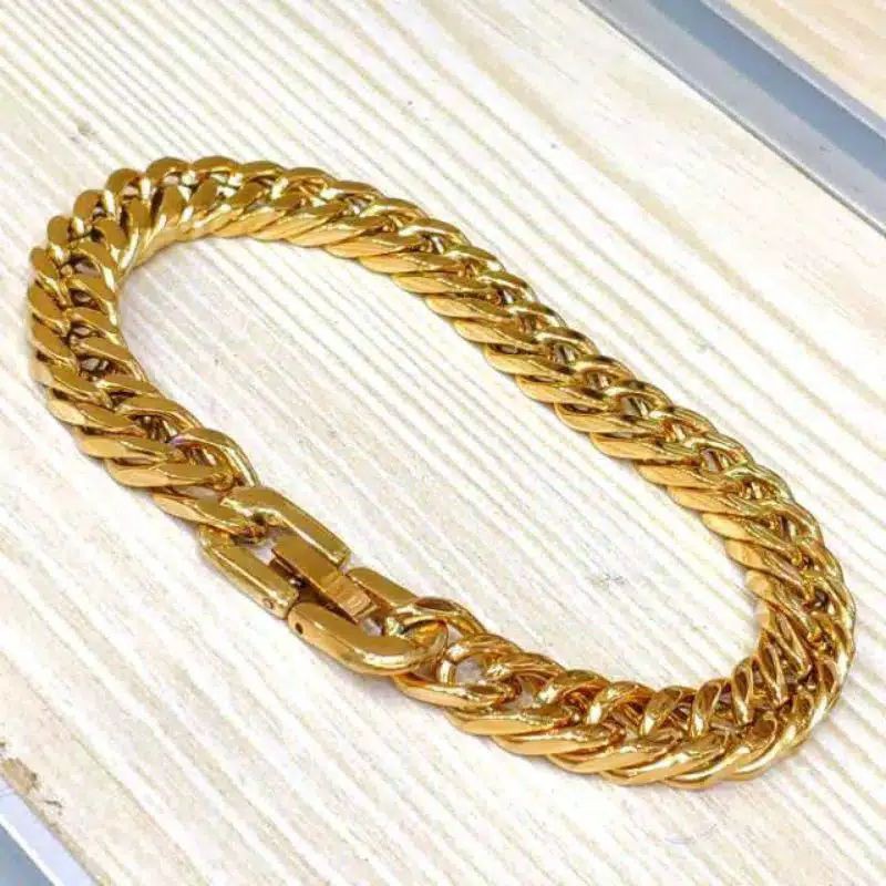 GELANG RANTAI TITANIUM GOLD STAINLESS STEEL 316L FASHION PRIA WANITA