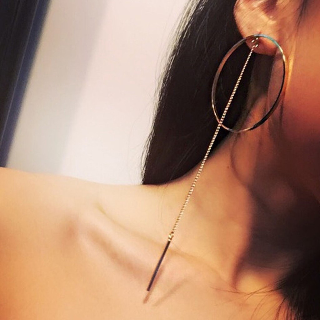 ANTING CUTIE Anting Giwang Simple Model Geometri dengan Rantai Rumbai Panjang untuk Wanita