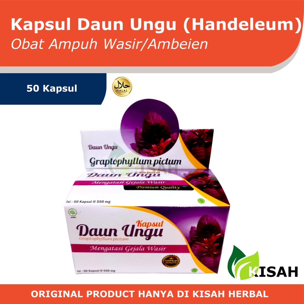 Kapsul Daun Ungu 50 Kapsul | Obat Wasir/Ambeien Reaksi Cepat (Daun Handeleum)