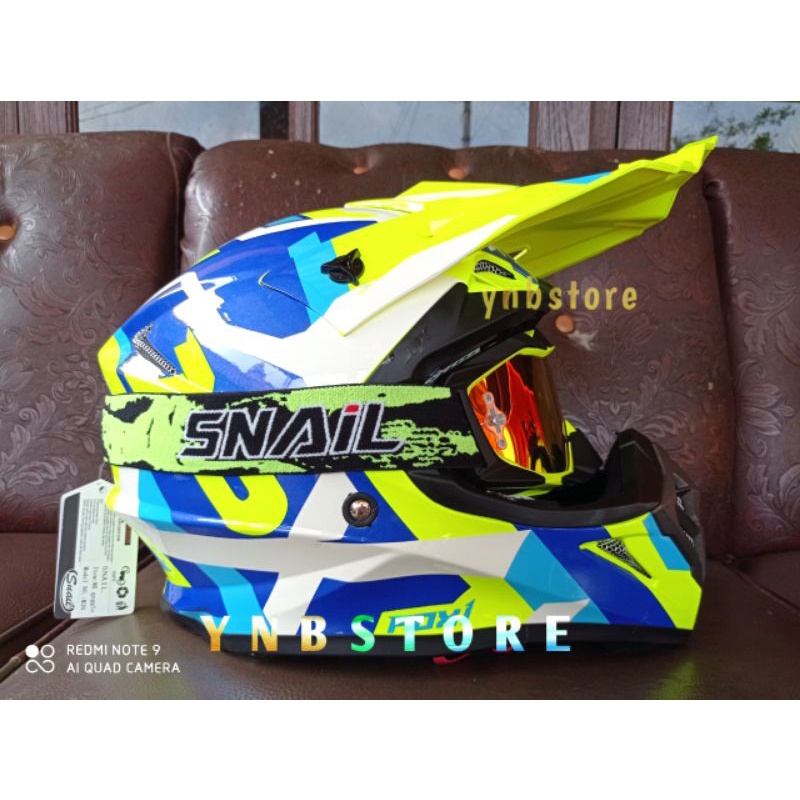 Helm JPX Cross Motif X29 Oksonium Yellow Kuning Fluo + Kacamata Google Goggle Snail Mx40 Original