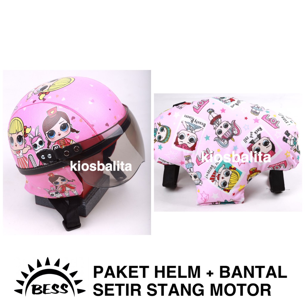 FREE BUBBLE WRAB!! PAKET HELM RETRO ANAK PRINTING + BANTAL SETIR STANG BONCENGAN MOTOR