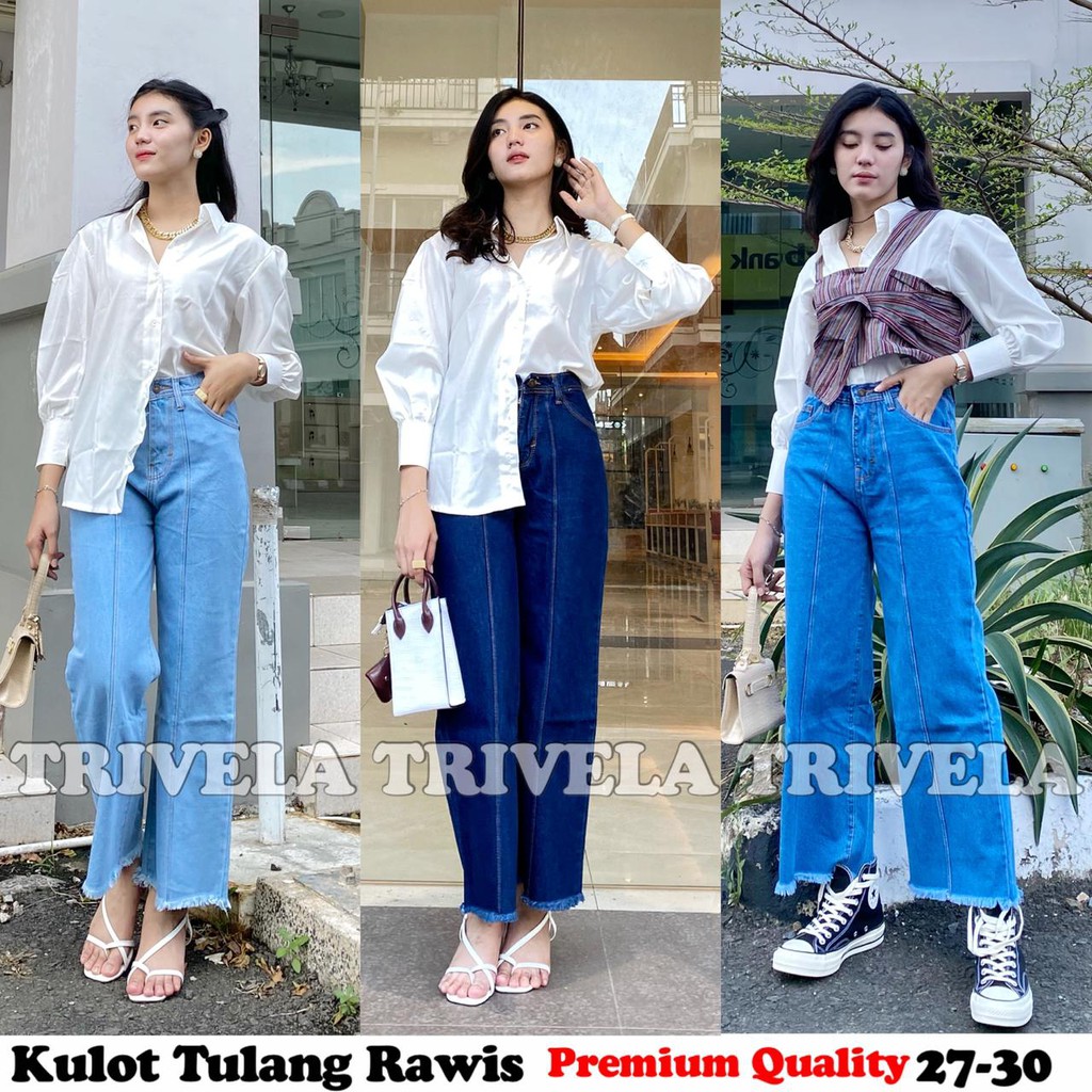 TRIVELA - Kulot Tulang Rawis Snow / Front Line Cullotes Jeans Wanita