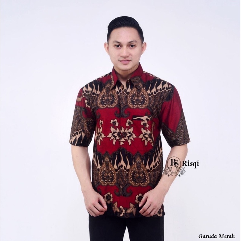 BSWART Batik HRB026 kenongo Hem Pendek anjani biru Pekalongan M L XL XXL NUKU BATIK Kemeja batik Pria MURAH Modern Grosir