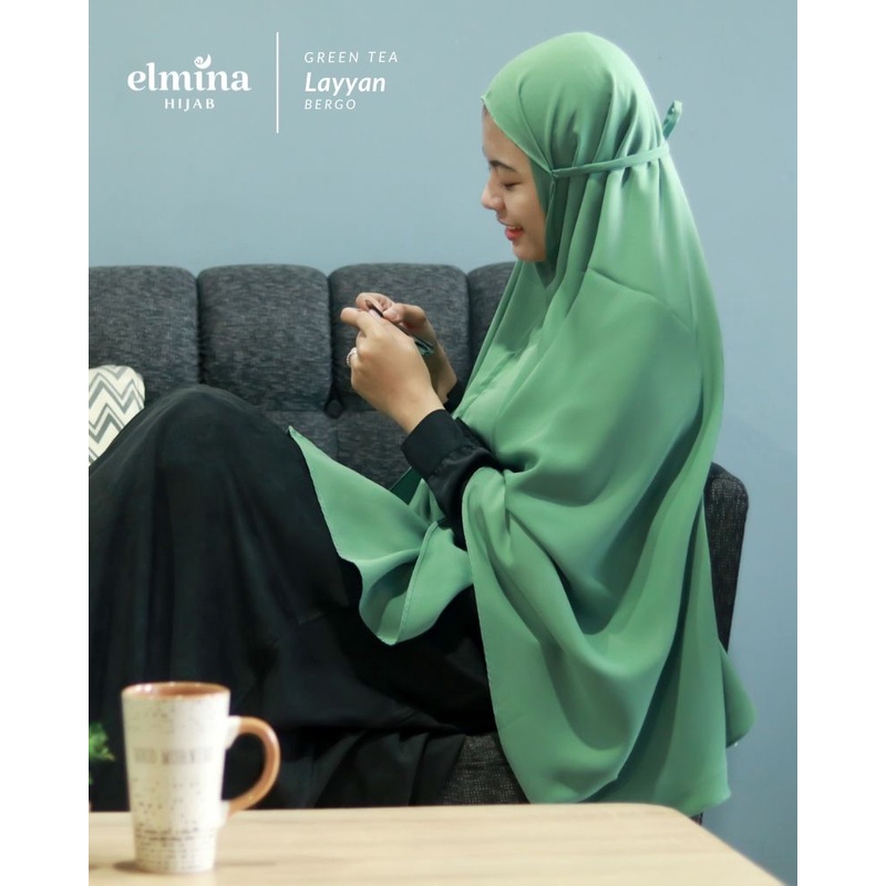 Bergo Layyan Green Tea - Bergo Layyan - Elmina - Bergo Tali - Khimar Tali - Khimar Jumbo