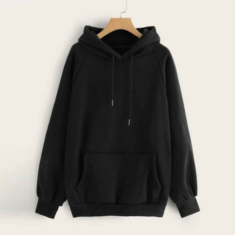 Harmoni Distro - Sweater Hoodie Polos Hitam  Premium fleece cotton