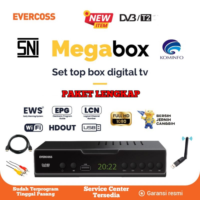 STB Set Top Box TV Digital SNI Bersertifikat Kominfo Evercoss Mega Box