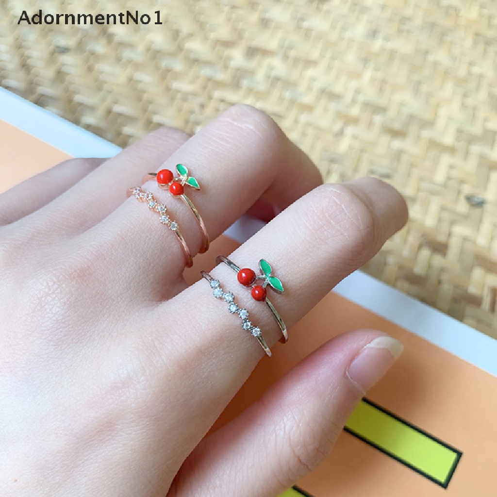 (AdornmentNo1) Cincin Terbuka Gaya Jepang / Korea Motif Strawberry / Cherry Untuk Perhiasan Wanita