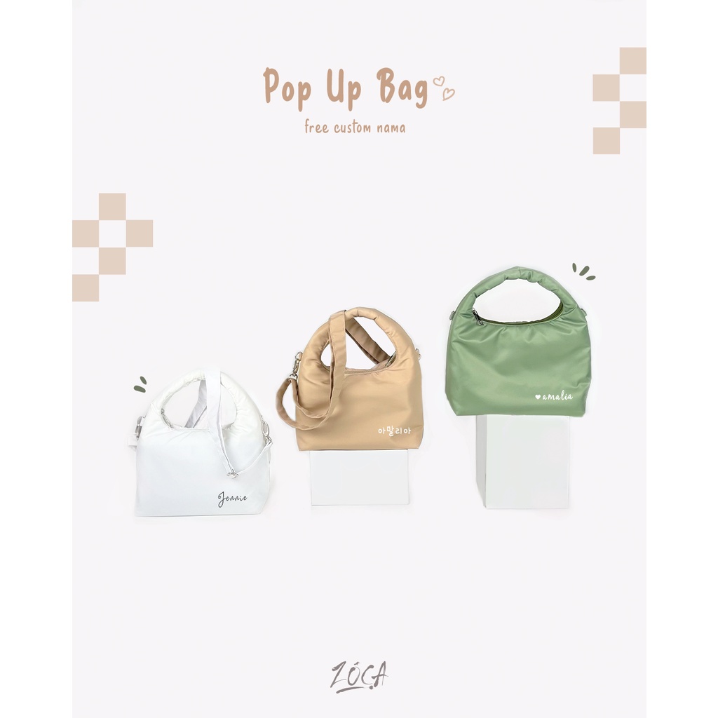 POP UP BAG / SLINGBAG / HAND BAG / TAS WANITA / SHOULDER BAG / PUFFY BAG ( FREE CUSTOM NAMA ) - WATER RESISTANT Handbag / Slingbag / Shoulderbag