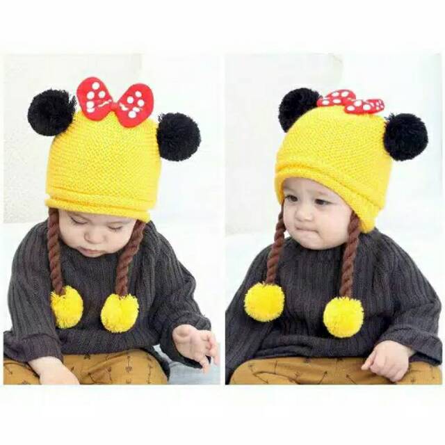 Topi kupluk kepang rambut palsu topi bayi kupluk bayi rmbut