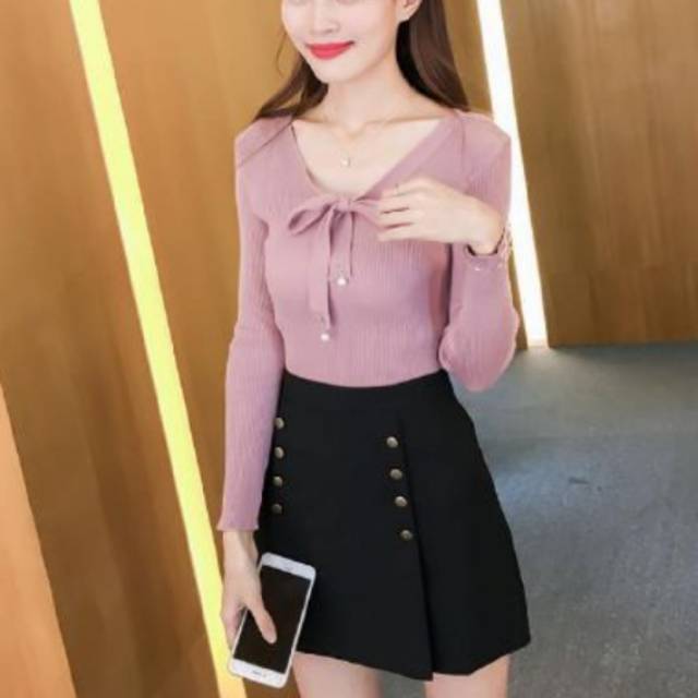 Sweater rajut atasan pita | pashion wanita |baju wanita murah