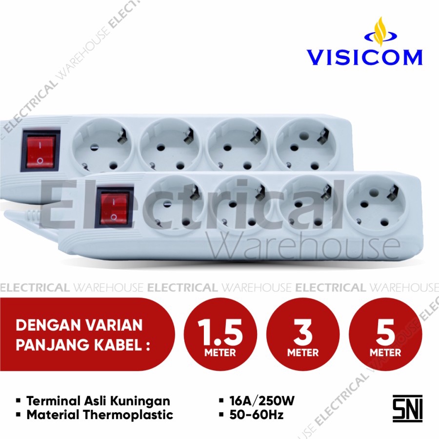 Stop Kontak 4 Lubang Dengan Saklar dan Kabel 1.5/3/5 Meter VISICOM SNI BERGARANSI (StopKontak Lobang)